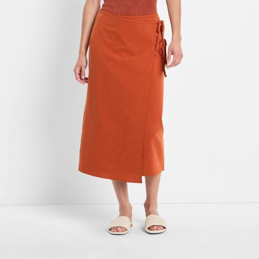 Women's Mid-Rise Linen Midi Wrap Skirt - Future Collective Rust XL